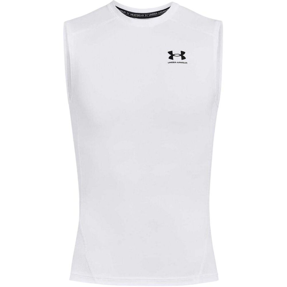 Under Armour Mens HeatGear Sleeveless Compression Shirt / White/Black